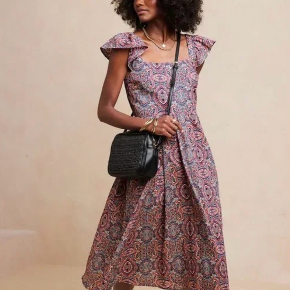 NWT Banana Republic Factory Tie-Back Midi Dress Floral Print Pink Blue Women’s S